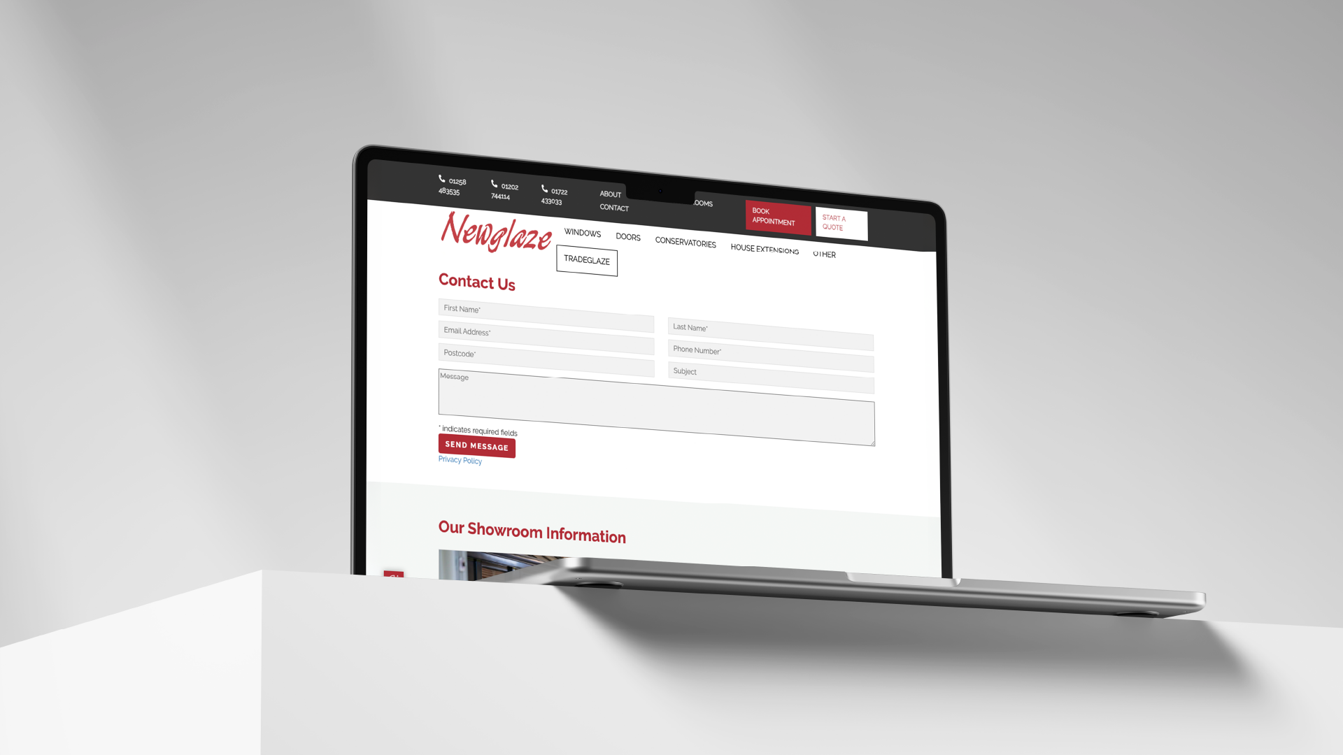 screenshot of newglaze website on a laptop mock up