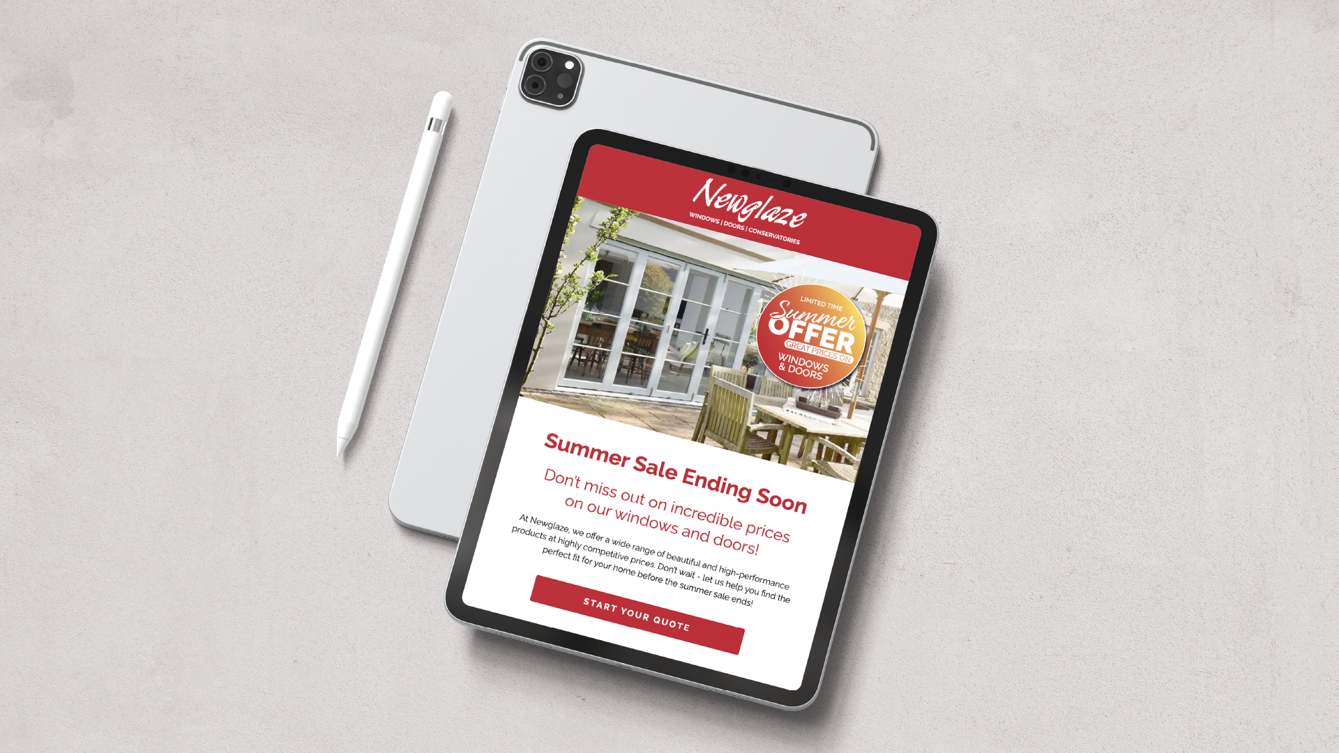 Screenshot of newglaze email marketing on tablet